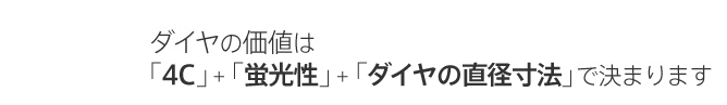 ダイヤの価値は4C＋蛍光性＋ダイヤモンドの直径寸法で決まります。